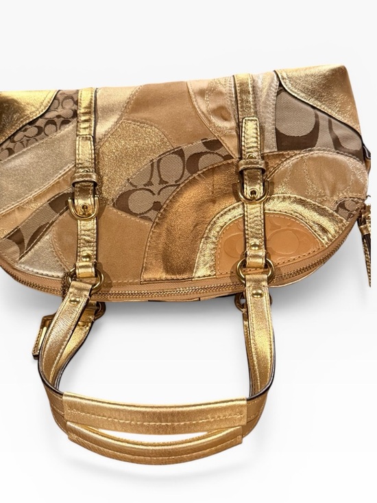Authentic COACH Vintage Y2K 2009 Metallic Gold Patchwork Satchel Handbag F14007 - Picture 9 of 16